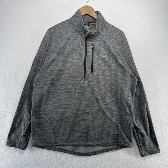 Eddie bauer Sweater Men's XL Gray 1/2 Half Zip Pullover Grid Lined Freeheat Logo - Picture 1 of 12